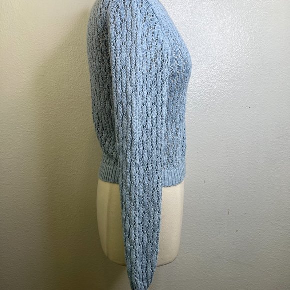 Reformation Rose Linen open knit eyelet Sweater in Blue Size XS - Picture 4 of 9